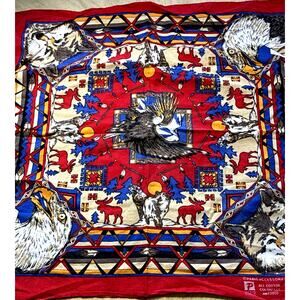 Vtg Southwest Bandana Wolf Eagle Made USA Colorfast America 100% Cotton Paris